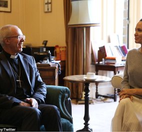 Angelina Jolie ντροπή.... Σκανδάλισε τον Αρχιεπίσκοπο φορώντας πουλόβερ χωρίς σουτιέν - πανικός 