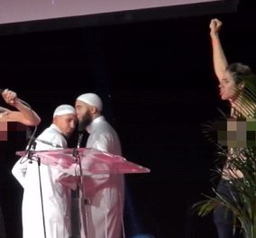 Έσπασαν στο ξύλο γυμνόστηθες FEMEN που εισέβαλαν σε μουσουλμανική συνδιάσκεψη στη Γαλλία 