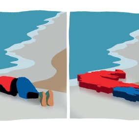 Σπάει κόκαλα ο Δημ. Χαντζόπουλος με το σκίτσο του: Ο νεκρός Αϊλάν κομμάτια - lego 