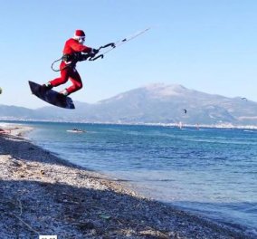 Χριστούγεννα 2016: Ο Αι Βασίλης είναι Πατρινός & τρέχει με 1000 στην θάλασσα με το kite surf του – Video 