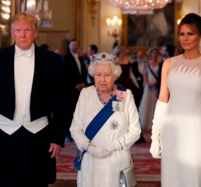 Η επίσημη δεξίωση της Βασίλισσας Ελισάβετ για τον Τραμπ στο Μπάκιγχαμ – Στα λευκά Μελάνια, Κέιτ, Καμίλα & Βασίλισσα (φωτό & βίντεο) 
