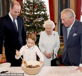 Ο μικρός πρίγκιπας Τζορτζ μαγειρεύει με την Βασίλισσα Ελισάβετ - Τέσσερις γενιές της βασιλικής οικογένειας ετοιμάζουν χριστουγεννιάτικες πουτίγκες (φώτο)