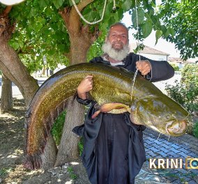 Ψαριά- μαμούθ  για τον παπά Βασίλειο στα Τρίκαλα - «Έβγαλε» γουλιανό 35 κιλών (Φωτό) 