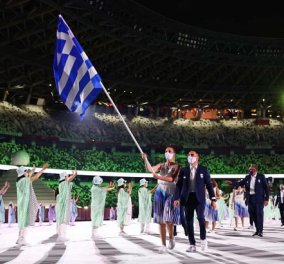 Τόκιο 2020 - τελετή έναρξης: Άννα Κορακάκη & Λευτέρης Πετρούνιας μπαίνουν στο Ολυμπιακό Στάδιο με την ελληνική σημαία (φωτό & βίντεο)