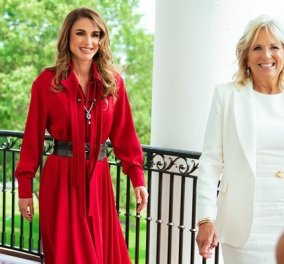Στον Λευκό Οίκο το βασιλικό ζεύγος της Ιορδανίας: Τα κομψά σύνολα της Τζιλ Μπάιντεν & της βασίλισσας Ράνιας - η μια στα κόκκινα, η άλλη στα λευκά (φωτό & βίντεο)