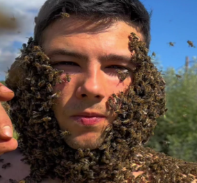 Δείτε βίντεο: Ο μελισσοκόμος Χάρης Σταμάτης μπορεί να έχει χιλιάδες μέλισσες στο κεφάλι του χωρίς πρόβλημα