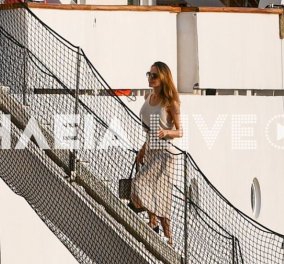 Angelina Jolie: Τελευταία μέρα γυρισμάτων στο Κατάκολο - Με maxi dress πάνω στη θαλαμηγό Christina O (φωτό & βίντεο)