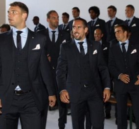 Αυτά είναι τα κουστούμια που υπογράφει ο Τζιόρτζιο Αρμάνι για να ντύσει την ομάδα της Μπάγερν Μονάχου ! Μμ κομψότατοι ποδοσφαιριστές ! (φωτό)