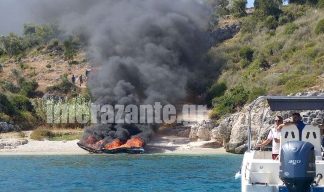 Ζάκυνθος: Σκάφος τυλίχθηκε στις φλόγες και βυθίστηκε - Μόλις 70 μέτρα από την ακτή - Κυρίως Φωτογραφία - Gallery - Video